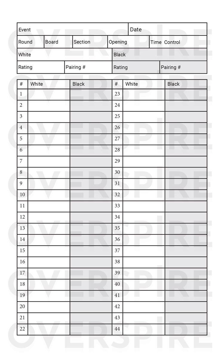 chess score sheet interior